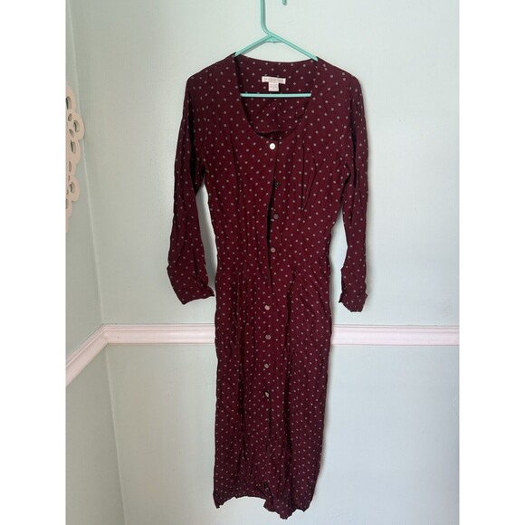 The Limited Dresses & Skirts - The Limited‎ Polka Dot M Midi Dress Cranberry Gray Lost Sleeve Tie Back